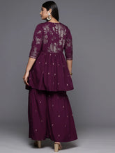 Burgundy & Gold Floral Printed Plus Size Sharara Set-AP-AHTUSH-COMBO-582